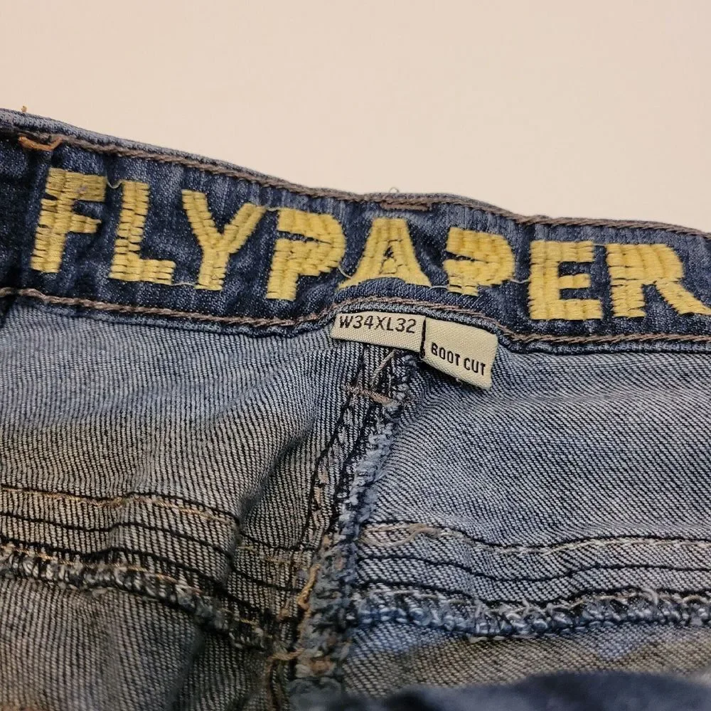 Flypaper Jeans Mens 34x31 Bootcut Mid Rise Embroidered Medium Wash Denim Blue‎